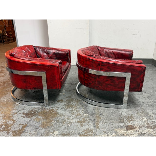 Jules Heumann for Metropolitan Barrel Leather 1970's Lounge Chairs, Pair For Sale In San Francisco - Image 6 of 12