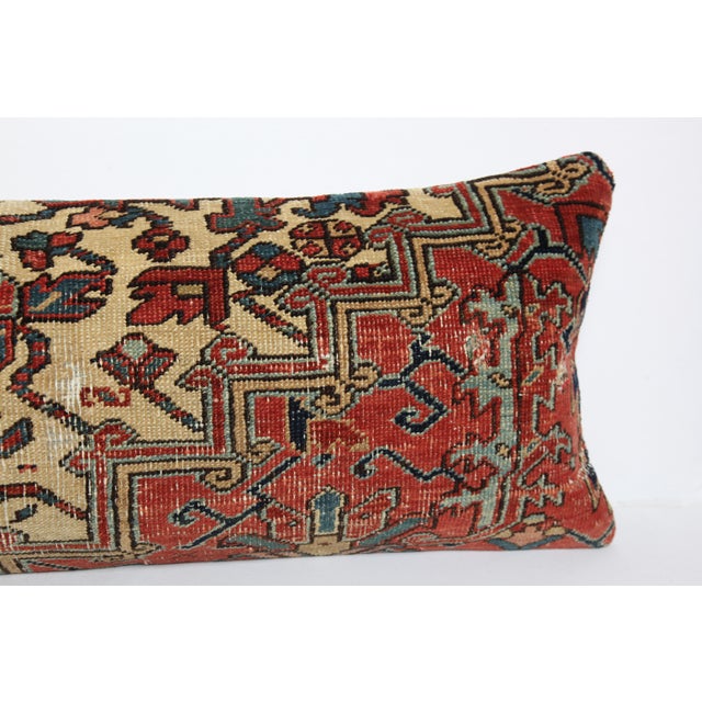 Antique Persian Heriz Lumbar Rug Pillow – Rare Handwoven Textile -16'' X 43'' For Sale In Tampa - Image 6 of 10