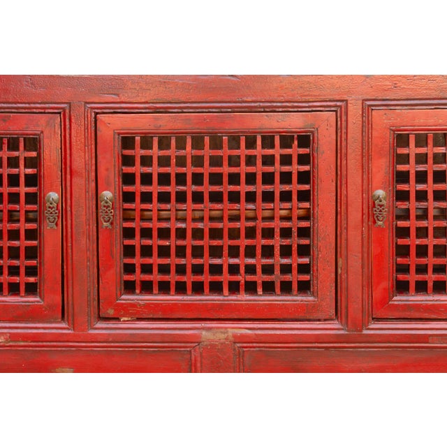 Mid 20th Century Crimson Lattice Asian Sideboard For Sale - Image 4 of 12