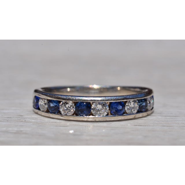The Oak Hills: Sapphire and Diamond Stackable Band in White Gold For Sale - Image 10 of 11