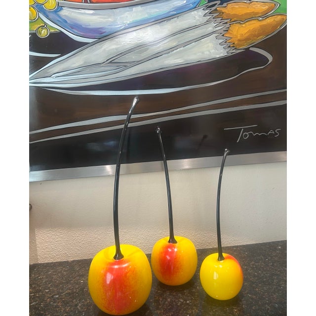 Oversized Art Glass Cherry Trio / Laguna Beach Gallery Purchase / Hand Blown Studio Glass For Sale - Image 9 of 11