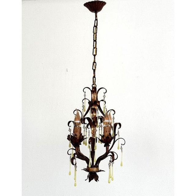 Gold Mid-Century Modern Italian Murano Glass Gilt Chandelier with Yellow Glass Drops, 1960s For Sale - Image 8 of 16