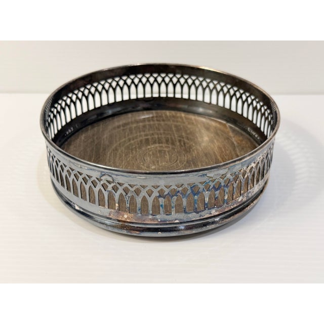 Eisenberg Lozano 1960s Eisenberg-Lozano English Silver-Plated & Wood-Grain Wine Bottle Coaster For Sale - Image 4 of 11