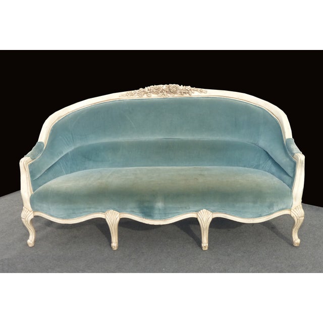 Louis XV Blue Velvet Settee Chairish