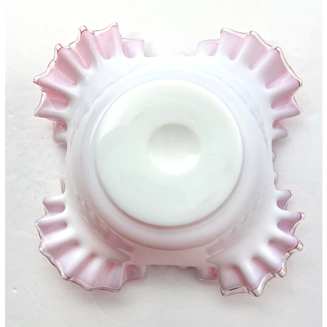 1940s Vintage Fenton “Peach Crest” Pink & Milk Glass Ruffled Crimped Bowl For Sale In Dallas - Image 6 of 7