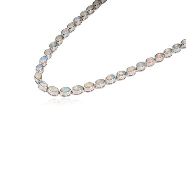 Art Deco Handmade Victorian Opal Gemstone Tenniw Necklace in Silver by Caratandher For Sale - Image 3 of 12