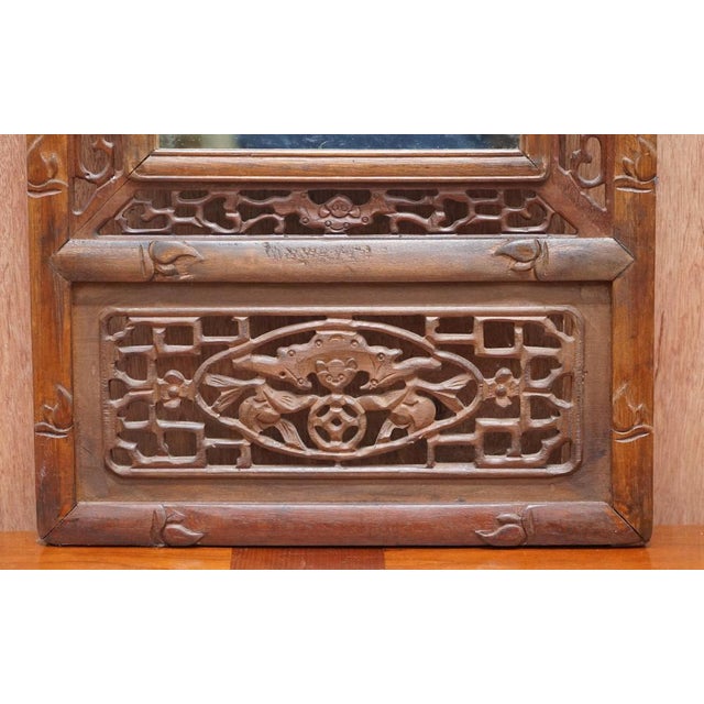 Chinese Carved Wood Mirror Panel Depicting Bats Symbol of Happiness & Good Fortune For Sale - Image 5 of 10