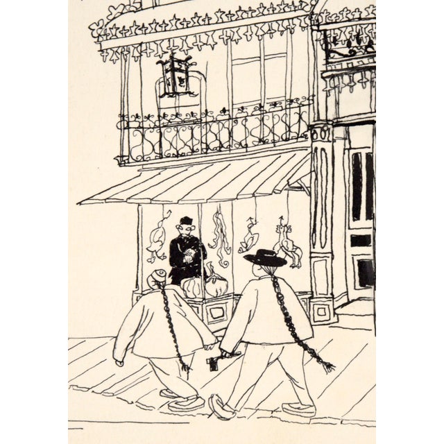 American General Merch Way Down in Chinatown - Vintage Illustration in Ink by Irene Pattinson For Sale - Image 3 of 5
