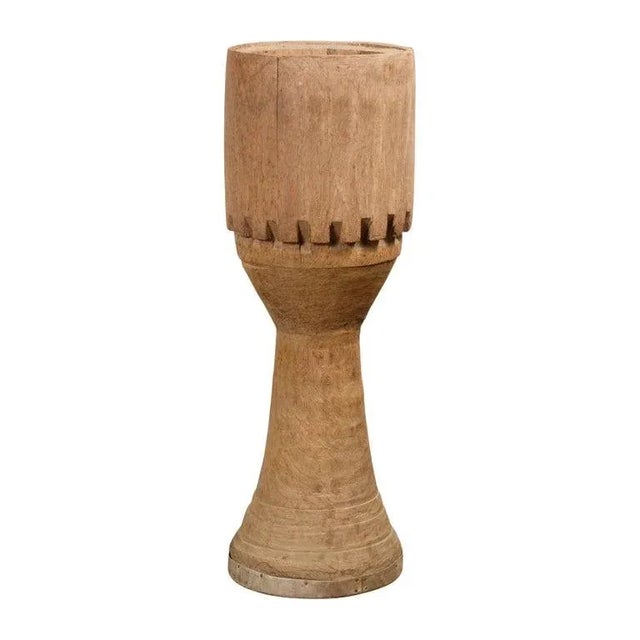 Antique Thai Freestanding Ceremonial Carved Wooden Drum with Natural Patina For Sale - Image 4 of 13