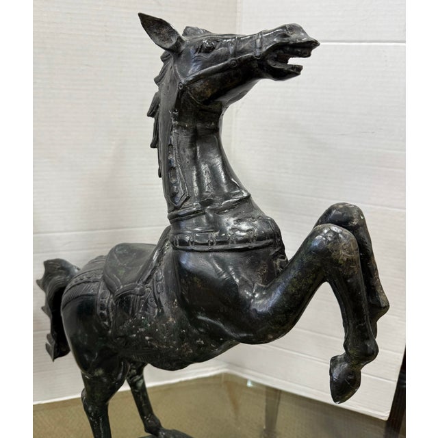 Pair of Prancing Metal Horse Statues Sculptures For Sale - Image 4 of 7