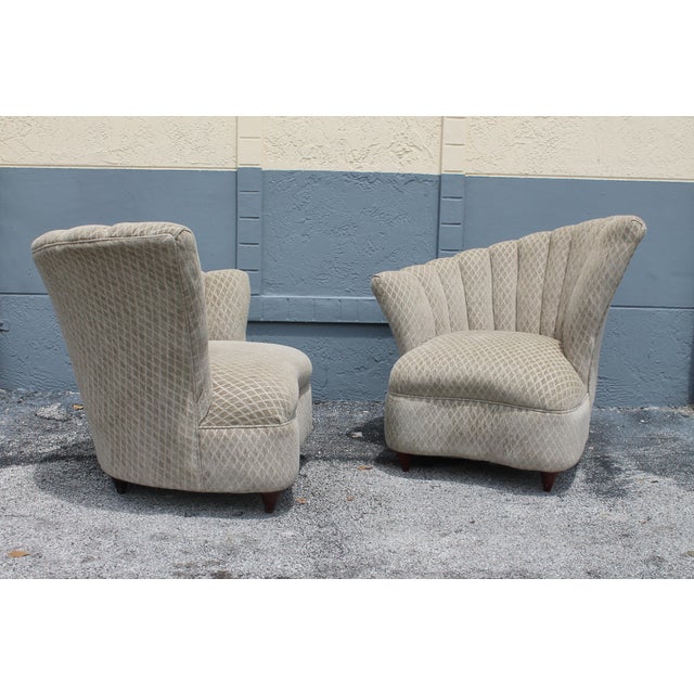 1940s Vintage Luxe Art Deco/ Hollywood Regency Fan Back Club Chairs A