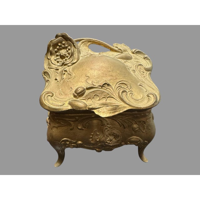 Mid 20th Century Antique Victorian Style Floral Embossed Gilt Metal Jewel Casket Box For Sale - Image 9 of 9