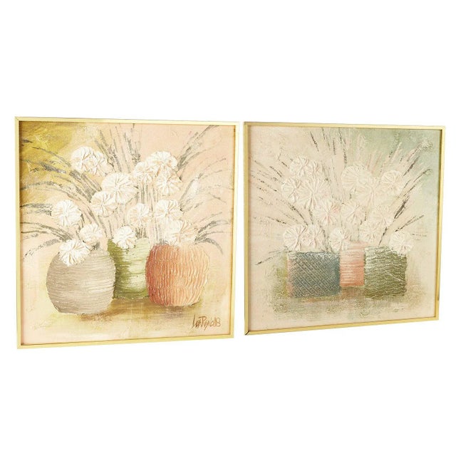 Pair Large Framed Wall Art Paintings | Flowers For Sale - Image 11 of 11