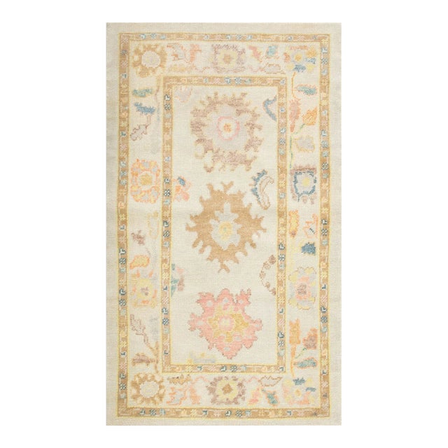 Early 21st Century Multicolor Handwoven Turkish Oushak Rug 3'3" X 5'6" For Sale