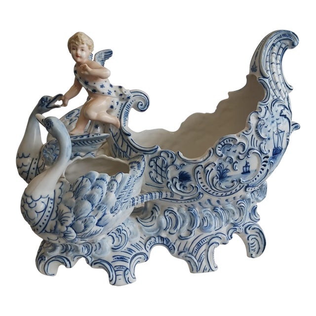Large Antique Royal Rudolstadt German Bisque Centerpiece - Rare Maritime Sailboat Motif - C. 1895 For Sale