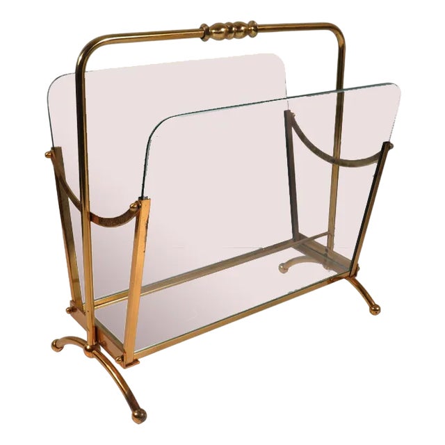 Magazine Rack in Brass and Glass, Italy, 1950s-1960s For Sale