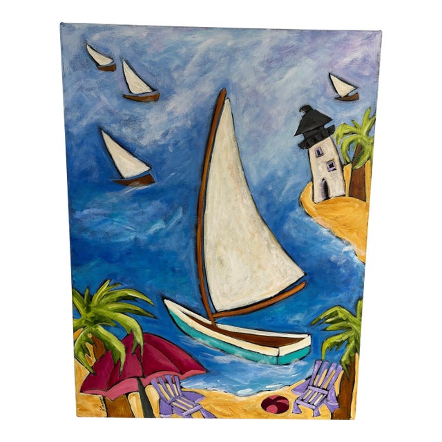 Contemporary Kimber Lee Clark "Regatta Days" Oil on Canvas For Sale
