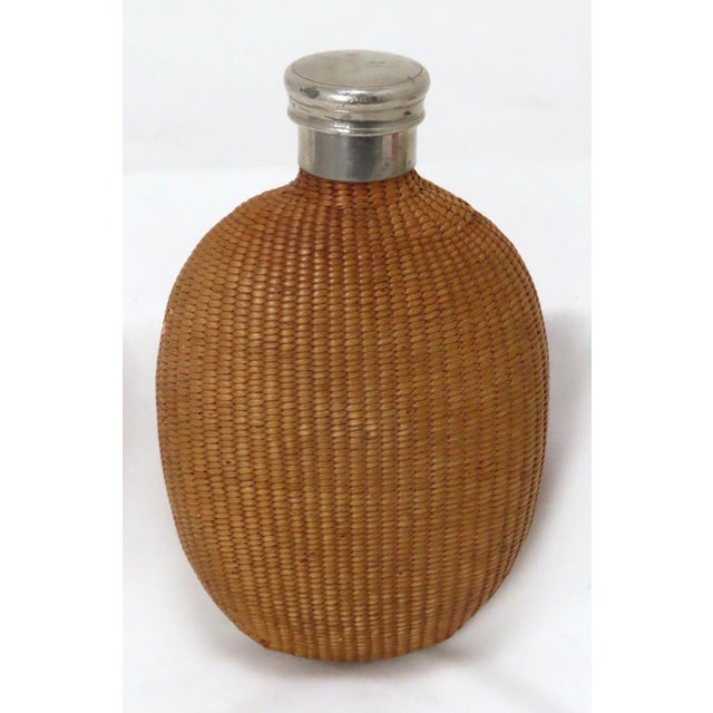 Antique Early 1900s Hand Woven Basket on Glass "Pumpkin Seed" Whiskey Hip Flask For Sale - Image 13 of 13