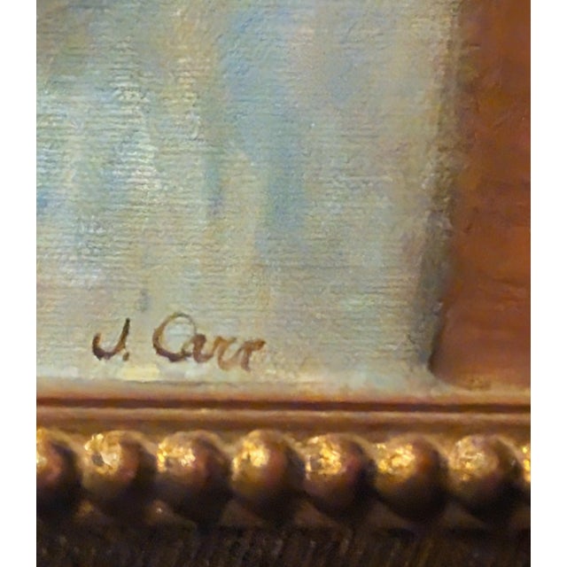 Vintage Signed J. Carr Oil Painting White Roses & Hydrangeas in Blue Chinoiserie Vase, Ornate Gilt Frame For Sale - Image 4 of 6