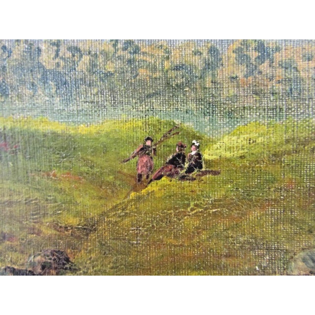 Late 19th Century Victorian Original Oil Painting Castle Ruins With People in Gold Gild Frame For Sale - Image 5 of 10