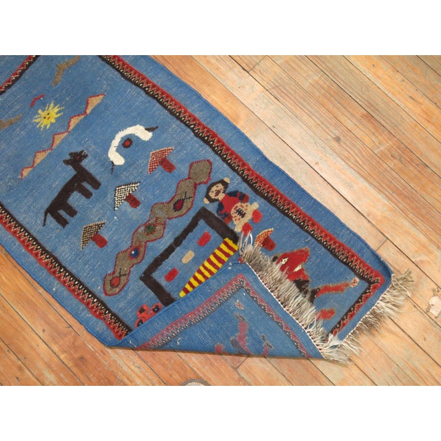 Mid 20th Century Vintage Zabihi Collection Blue Persian Souf Pictorial Kilim - 1'8" x 3'2" For Sale - Image 5 of 5