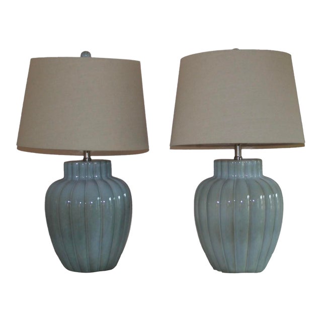 Ribber Blue-Green Gould Lamps For Sale