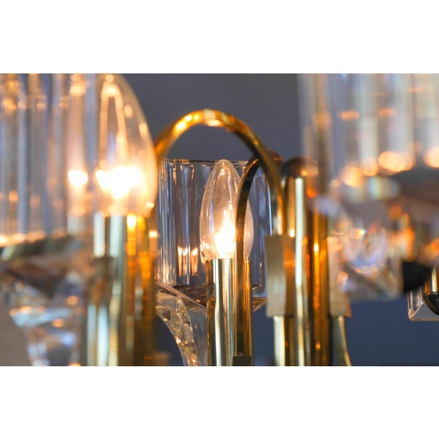 Gold Vintage Brass and Crystal 9-Light Chandelier by Gaetano Sciolari for Sciolari, 1970s For Sale - Image 8 of 18