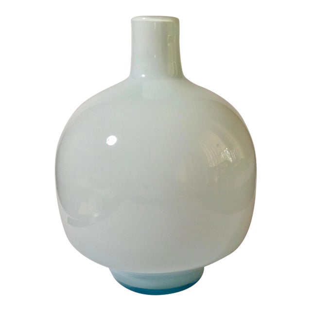 1970s Cased Glass White With Tourquoise Vase For Sale