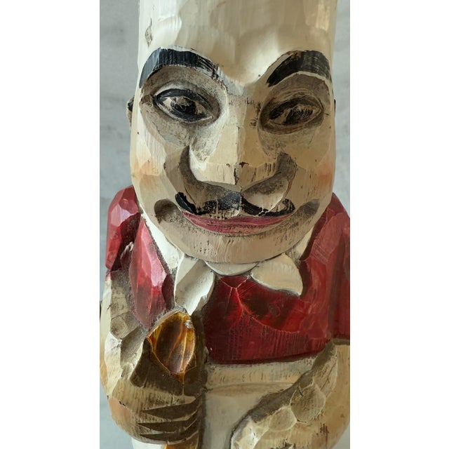Red Vintage Hand Carved Wood Italian Chef Wine Bottle Holder For Sale - Image 8 of 12