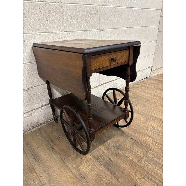 Vintage Mahogany Drop Leaf Bar Cart Tea Cart For Sale - Image 11 of 13