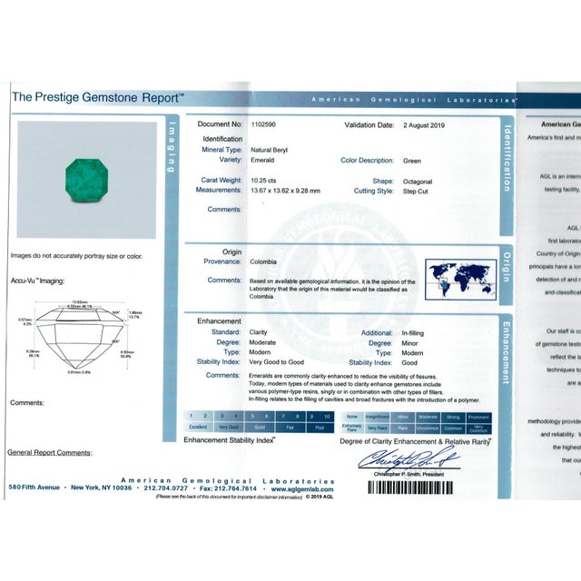2000 - 2009 AGL Certified 10.25 Ct Colombian Emerald & Diamond 18 Kt Gold Two-Tone Ring For Sale - Image 5 of 18