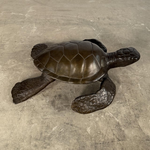 Metal Large Bronze Sea Turtle Sculpture – 26” L For Sale - Image 7 of 14