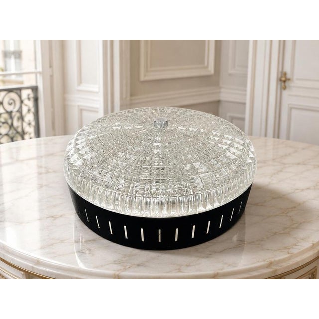Vintage French Patterned Glass Flush Mount For Sale - Image 16 of 16
