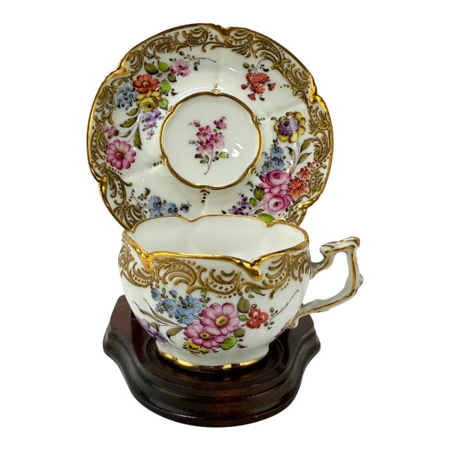 19th Century French, Boudois & Bloch Floral Gold-Trimmed Cup & Saucer Set For Sale