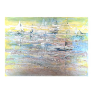 Large Vintage Expressionist Abstract Seascape Painting With Sailboats For Sale