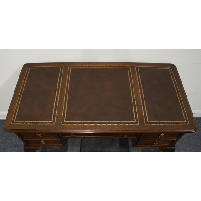 Sligh-Lowry Furniture Co. Sligh Furniture Solid Mahogany Traditional Chippendale Style 44" Writing Desk W. Tooled Leather Top 6030-1 For Sale - Image 4 of 13