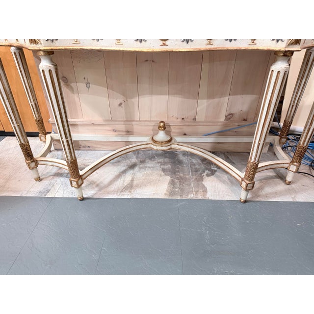 Cream Vintage Louis XVI Style Painted Demi Lune Console Table With Gilt Accents For Sale - Image 8 of 8