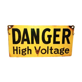 Vintage Yellow Porcelain Sign Danger High Voltage For Sale