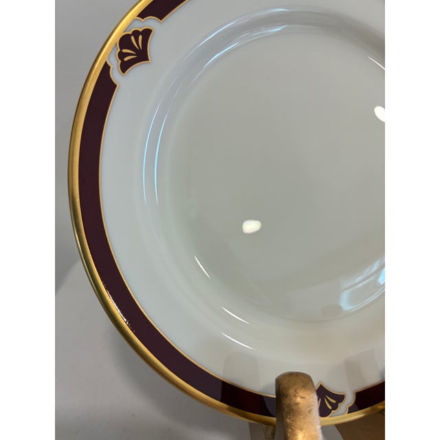 Burgundy Vintage Pickard Fine China Bread Plates, Set of 8, Burgundy & Gold Fan Accent For Sale - Image 8 of 12