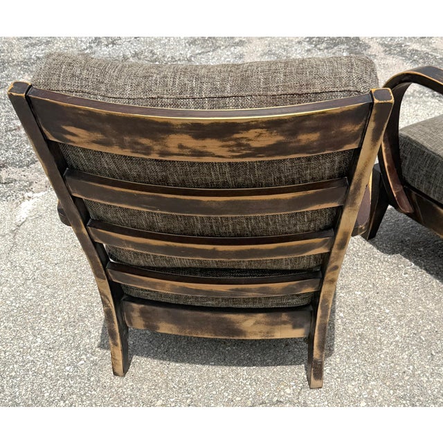 Late 20th Century Pair of Distressed Hardwood Lounge Chairs in the Style of Dakota Jackson For Sale - Image 5 of 10