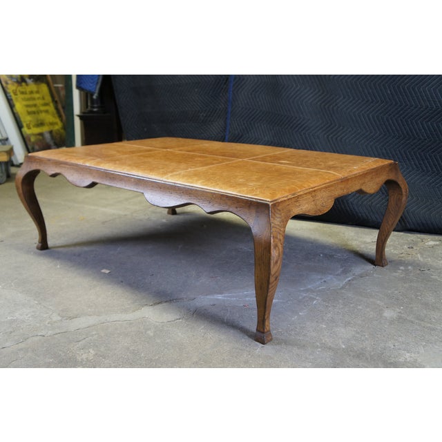 Antique French Country Oak Leather Coffee Cocktail Table For Sale - Image 4 of 12