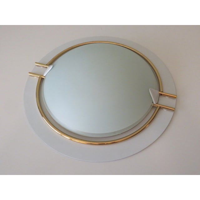 Large round ceiling lamp or wall lamp with elegant white metal plate, finished with gold metal details and white, frosted...