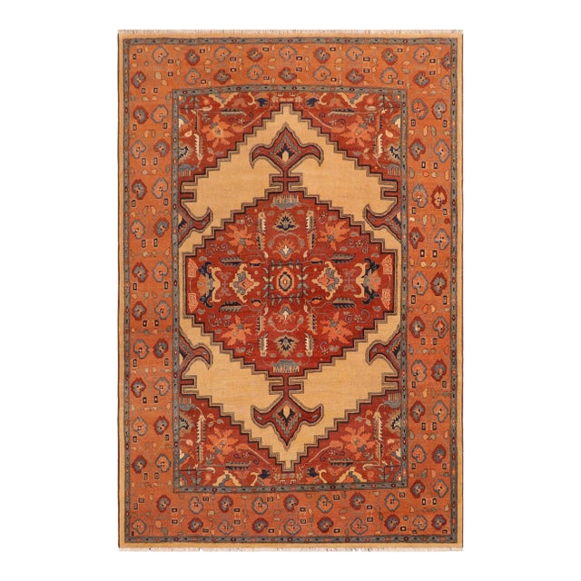 1980s 1980s Semi Antique Rustic Low Pile Tan/Orange Wool Rug For Sale