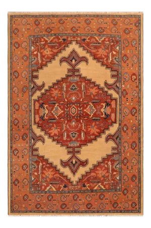 1980s 1980s Semi Antique Rustic Low Pile Tan/Orange Wool Rug