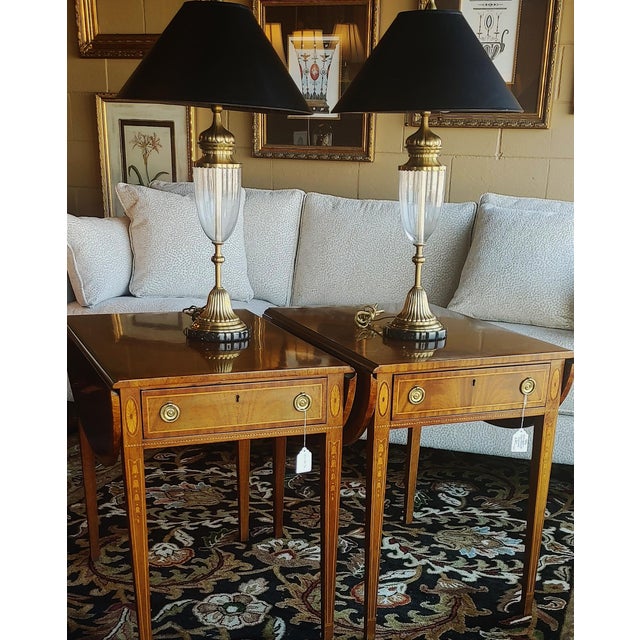 Vintage Chapman Hollywood Regency Style Brass Glass Table Lamps - a Pair For Sale - Image 10 of 10