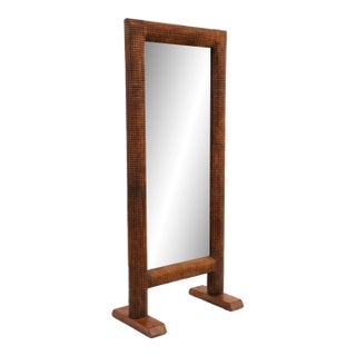 Vintage Massive Brutalist Tramp Art Style Chevalier Hand Carved Wood Floor Mirror For Sale
