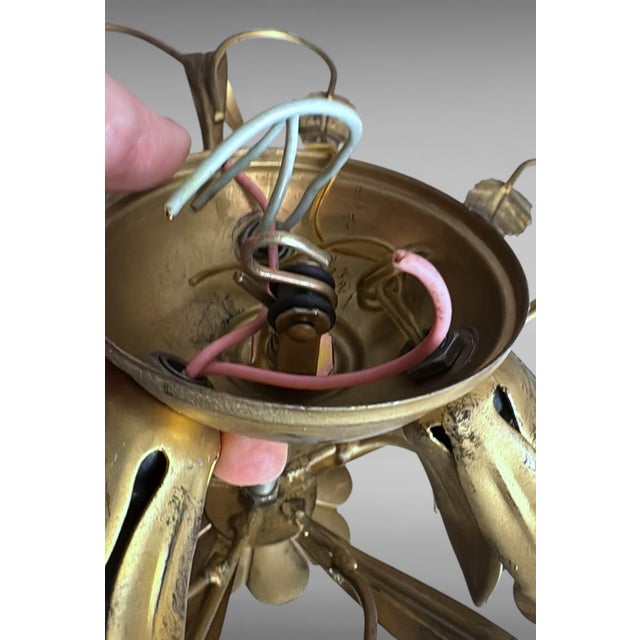 Vintage Italian Florentine Style Gilt Wrought Iron Flush Mount Ceiling Light For Sale - Image 14 of 18