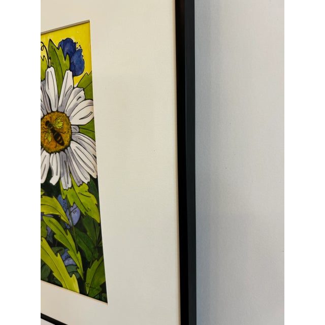 2020s Giclee Fine Art Print Framed Watercolor Small Fine Art “White Daisy” For Sale - Image 5 of 7