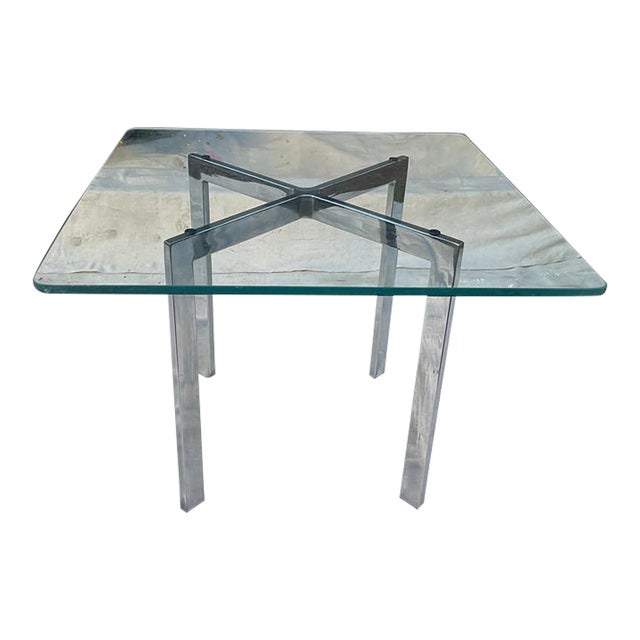 Mid 20th Century Barcelona Style Chrome X-Base Glass Top Side Table, Mid-Century Modern For Sale