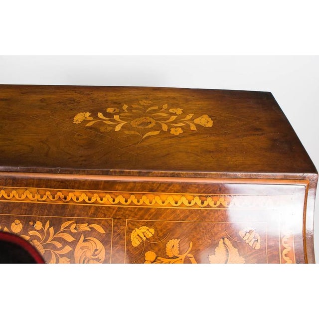 This is a wonderful antique late 18th century Dutch burr walnut and marquetry bombe' bureau. It has been accomplished in...